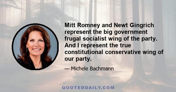 Mitt Romney and Newt Gingrich represent the big government frugal socialist wing of the party. And I represent the true constitutional conservative wing of our party.