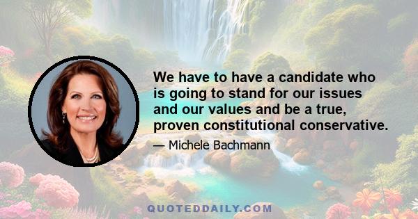 We have to have a candidate who is going to stand for our issues and our values and be a true, proven constitutional conservative.