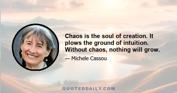 Chaos is the soul of creation. It plows the ground of intuition. Without chaos, nothing will grow.