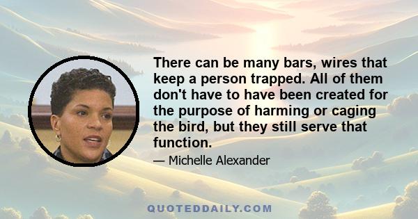 There can be many bars, wires that keep a person trapped. All of them don't have to have been created for the purpose of harming or caging the bird, but they still serve that function.