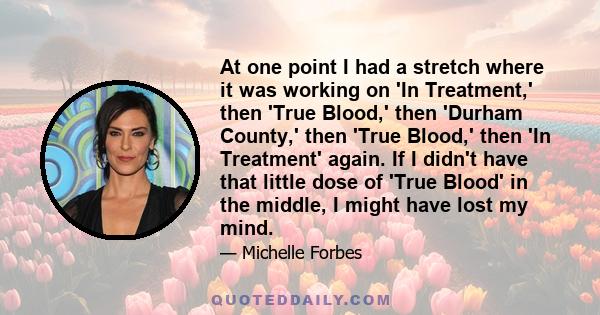 At one point I had a stretch where it was working on 'In Treatment,' then 'True Blood,' then 'Durham County,' then 'True Blood,' then 'In Treatment' again. If I didn't have that little dose of 'True Blood' in the