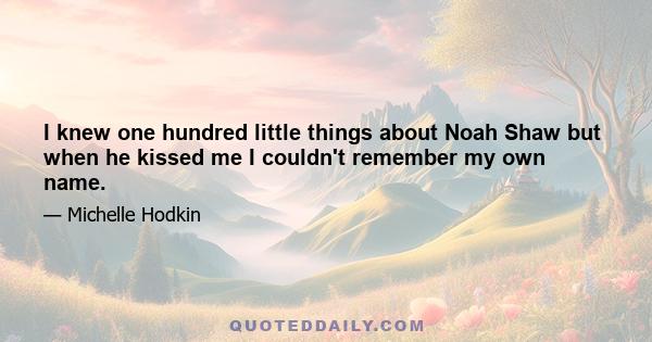 I knew one hundred little things about Noah Shaw but when he kissed me I couldn't remember my own name.