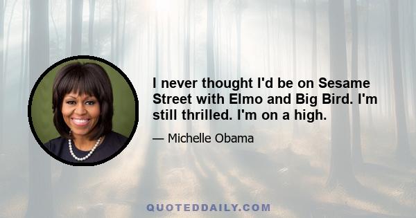 I never thought I'd be on Sesame Street with Elmo and Big Bird. I'm still thrilled. I'm on a high.