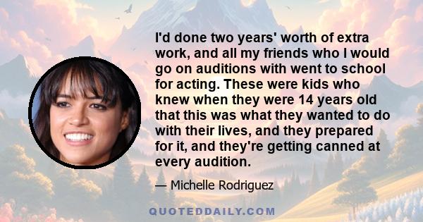 I'd done two years' worth of extra work, and all my friends who I would go on auditions with went to school for acting. These were kids who knew when they were 14 years old that this was what they wanted to do with