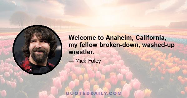 Welcome to Anaheim, California, my fellow broken-down, washed-up wrestler.