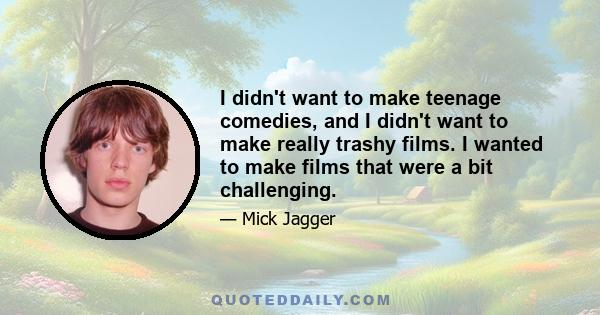 I didn't want to make teenage comedies, and I didn't want to make really trashy films. I wanted to make films that were a bit challenging.