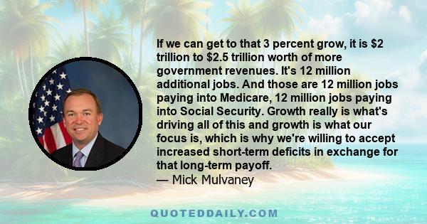 If we can get to that 3 percent grow, it is $2 trillion to $2.5 trillion worth of more government revenues. It's 12 million additional jobs. And those are 12 million jobs paying into Medicare, 12 million jobs paying