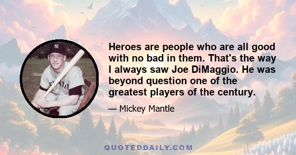 Heroes are people who are all good with no bad in them. That's the way I always saw Joe DiMaggio. He was beyond question one of the greatest players of the century.