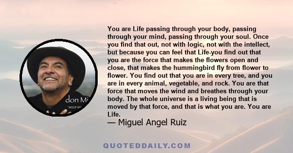 You are Life passing through your body, passing through your mind, passing through your soul. Once you find that out, not with logic, not with the intellect, but because you can feel that Life-you find out that you are