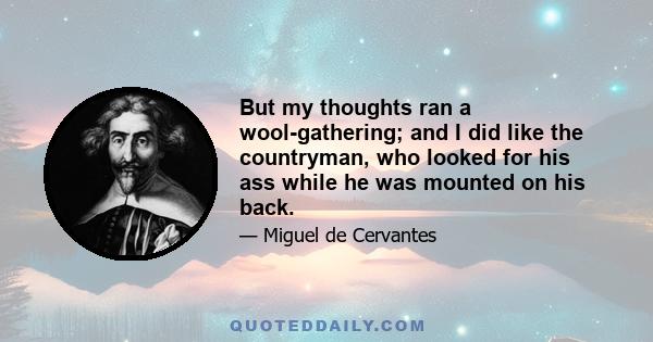 But my thoughts ran a wool-gathering; and I did like the countryman, who looked for his ass while he was mounted on his back.