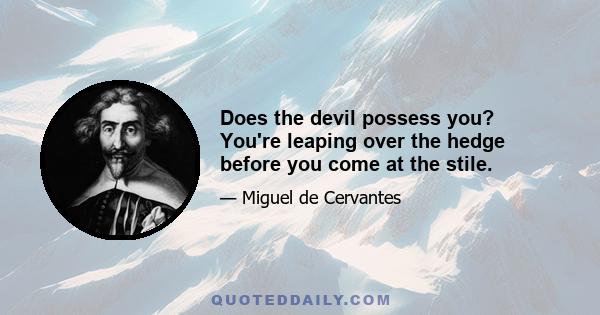 Does the devil possess you? You're leaping over the hedge before you come at the stile.