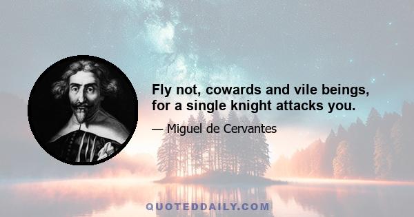 Fly not, cowards and vile beings, for a single knight attacks you.