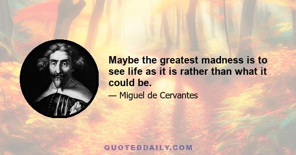 Maybe the greatest madness is to see life as it is rather than what it could be.