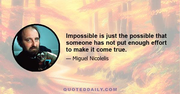 Impossible is just the possible that someone has not put enough effort to make it come true.