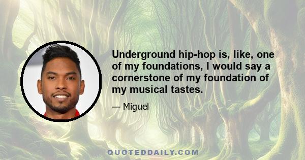 Underground hip-hop is, like, one of my foundations, I would say a cornerstone of my foundation of my musical tastes.