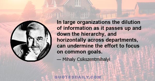 In large organizations the dilution of information as it passes up and down the hierarchy, and horizontally across departments, can undermine the effort to focus on common goals.