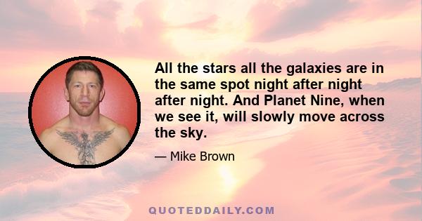 All the stars all the galaxies are in the same spot night after night after night. And Planet Nine, when we see it, will slowly move across the sky.