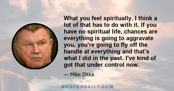 What you feel spiritually. I think a lot of that has to do with it. If you have no spiritual life, chances are everything is going to aggravate you, you're going to fly off the handle at everything and that's what I did 