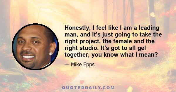 Honestly, I feel like I am a leading man, and it's just going to take the right project, the female and the right studio. It's got to all gel together, you know what I mean?