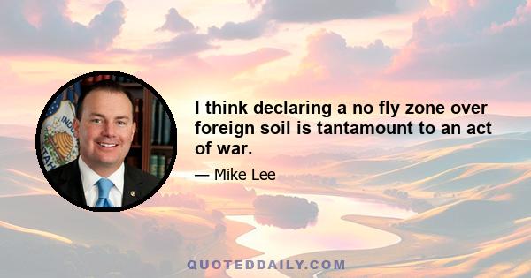 I think declaring a no fly zone over foreign soil is tantamount to an act of war.