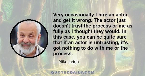 Very occasionally I hire an actor and get it wrong. The actor just doesn't trust the process or me as fully as I thought they would. In this case, you can be quite sure that if an actor is untrusting, it's got nothing