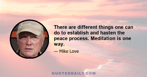 There are different things one can do to establish and hasten the peace process. Meditation is one way.