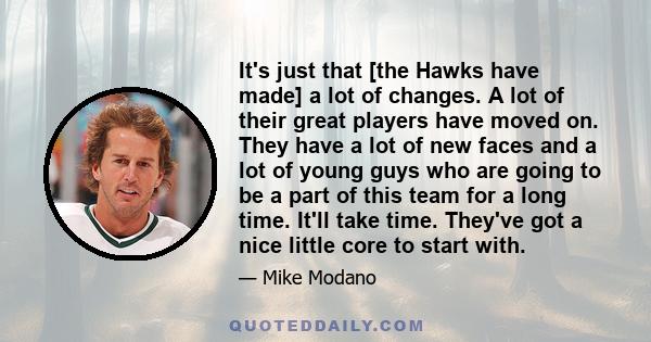 It's just that [the Hawks have made] a lot of changes. A lot of their great players have moved on. They have a lot of new faces and a lot of young guys who are going to be a part of this team for a long time. It'll take 