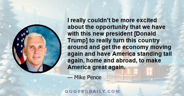 I really couldn't be more excited about the opportunity that we have with this new president [Donald Trump] to really turn this country around and get the economy moving again and have America standing tall again, home