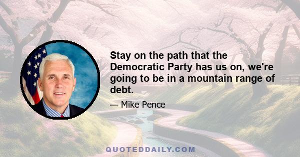 Stay on the path that the Democratic Party has us on, we're going to be in a mountain range of debt.