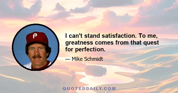 I can't stand satisfaction. To me, greatness comes from that quest for perfection.