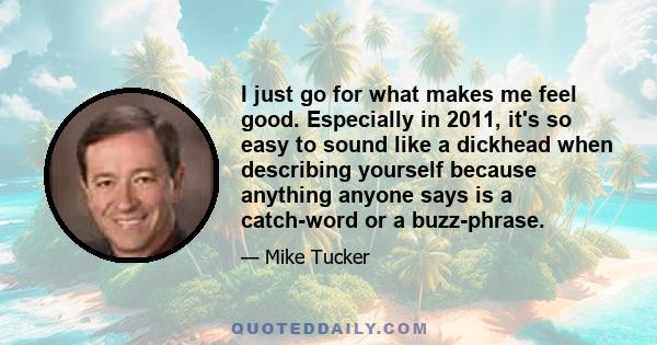 I just go for what makes me feel good. Especially in 2011, it's so easy to sound like a dickhead when describing yourself because anything anyone says is a catch-word or a buzz-phrase.