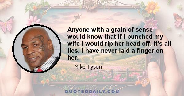 Anyone with a grain of sense would know that if I punched my wife I would rip her head off. It's all lies. I have never laid a finger on her.