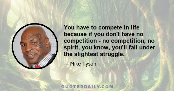 You have to compete in life because if you don't have no competition - no competition, no spirit, you know, you'll fall under the slightest struggle.