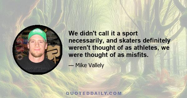 We didn't call it a sport necessarily, and skaters definitely weren't thought of as athletes, we were thought of as misfits.