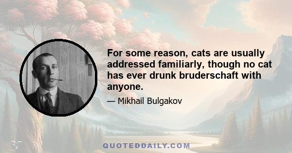 For some reason, cats are usually addressed familiarly, though no cat has ever drunk bruderschaft with anyone.