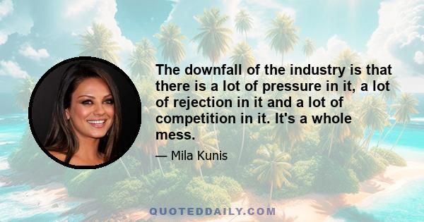 The downfall of the industry is that there is a lot of pressure in it, a lot of rejection in it and a lot of competition in it. It's a whole mess.