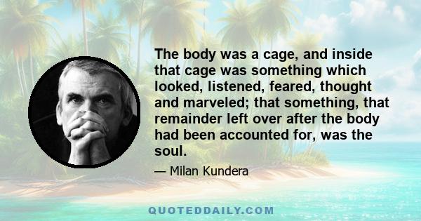 The body was a cage, and inside that cage was something which looked, listened, feared, thought and marveled; that something, that remainder left over after the body had been accounted for, was the soul.