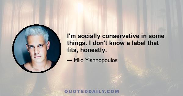 I'm socially conservative in some things. I don't know a label that fits, honestly.