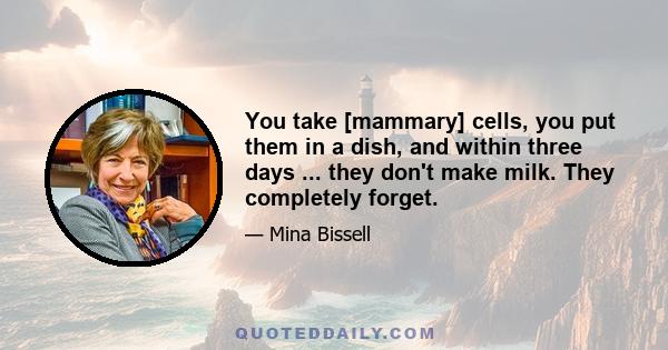 You take [mammary] cells, you put them in a dish, and within three days ... they don't make milk. They completely forget.