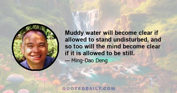 Muddy water will become clear if allowed to stand undisturbed, and so too will the mind become clear if it is allowed to be still.