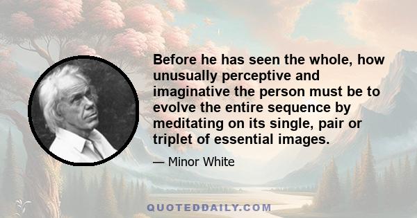 Before he has seen the whole, how unusually perceptive and imaginative the person must be to evolve the entire sequence by meditating on its single, pair or triplet of essential images.