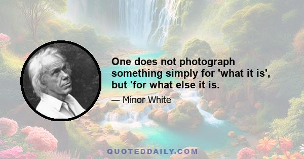 One does not photograph something simply for 'what it is', but 'for what else it is.