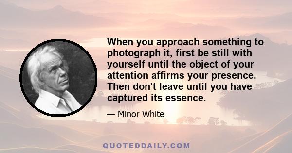 When you approach something to photograph it, first be still with yourself until the object of your attention affirms your presence. Then don't leave until you have captured its essence.