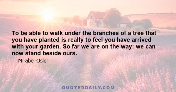 To be able to walk under the branches of a tree that you have planted is really to feel you have arrived with your garden. So far we are on the way: we can now stand beside ours.