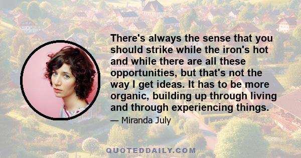 There's always the sense that you should strike while the iron's hot and while there are all these opportunities, but that's not the way I get ideas. It has to be more organic, building up through living and through