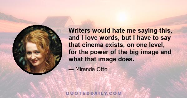 Writers would hate me saying this, and I love words, but I have to say that cinema exists, on one level, for the power of the big image and what that image does.