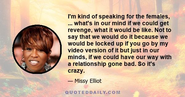 I'm kind of speaking for the females, ... what's in our mind if we could get revenge, what it would be like. Not to say that we would do it because we would be locked up if you go by my video version of it but just in