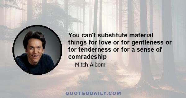 You can't substitute material things for love or for gentleness or for tenderness or for a sense of comradeship