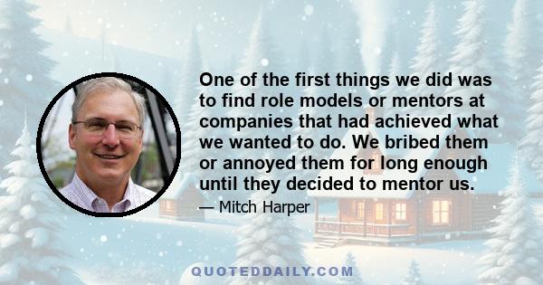 One of the first things we did was to find role models or mentors at companies that had achieved what we wanted to do. We bribed them or annoyed them for long enough until they decided to mentor us.