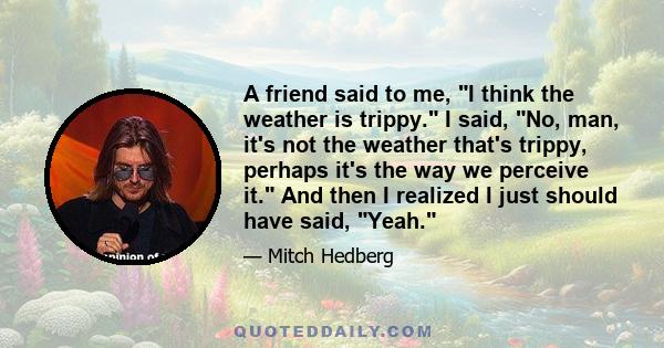 A friend said to me, I think the weather is trippy. I said, No, man, it's not the weather that's trippy, perhaps it's the way we perceive it. And then I realized I just should have said, Yeah.